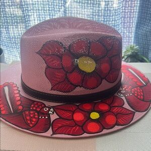 Pink and Red Floral Wide-Brimmed Hat